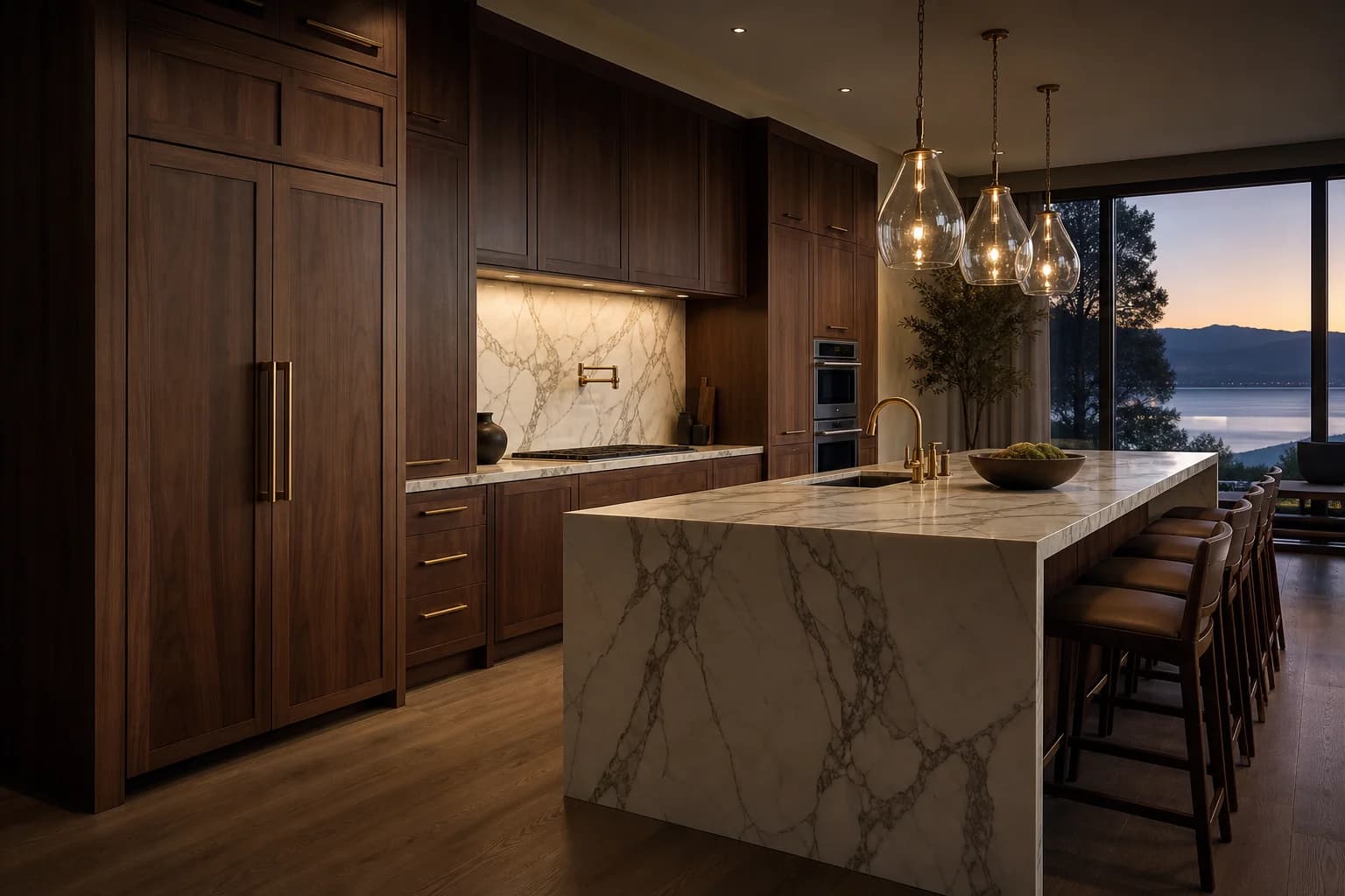 Integrated luxury kitchen with built-in refrigeration and cooking suite
